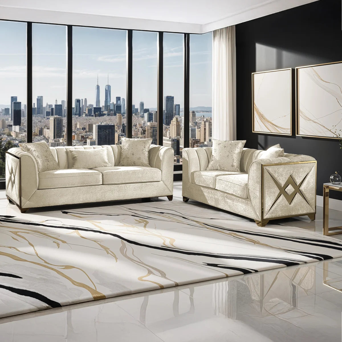 Arron Velvet Living Room Set