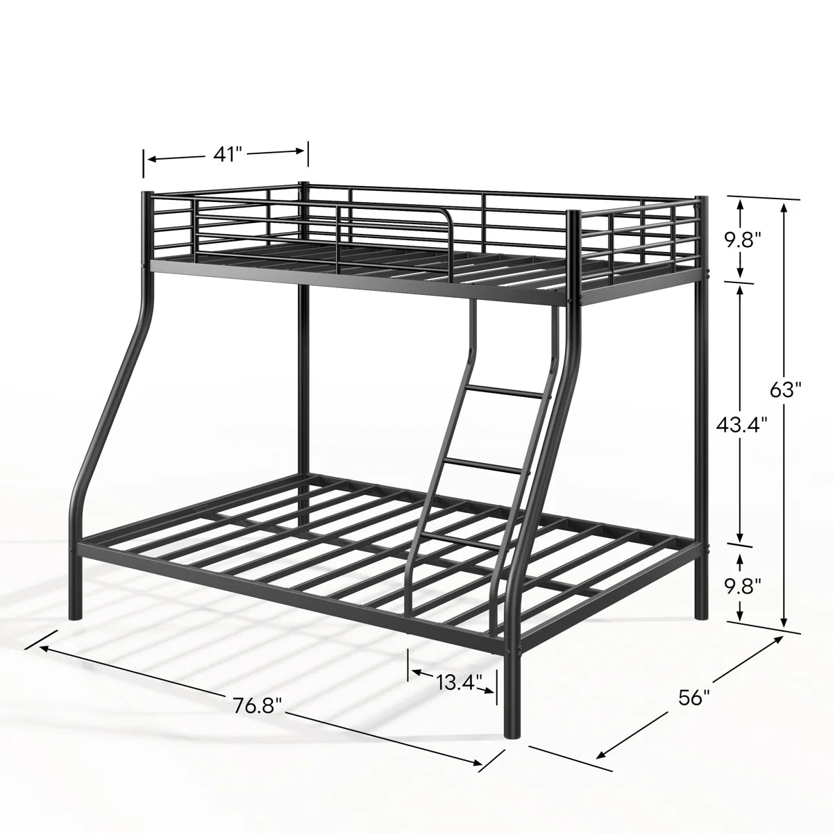 Twin Over Full Bunk Bed with Ladder & Guardrail, Metal Bed Frame, Heavy Duty Sturdy Bunk Beds, Black