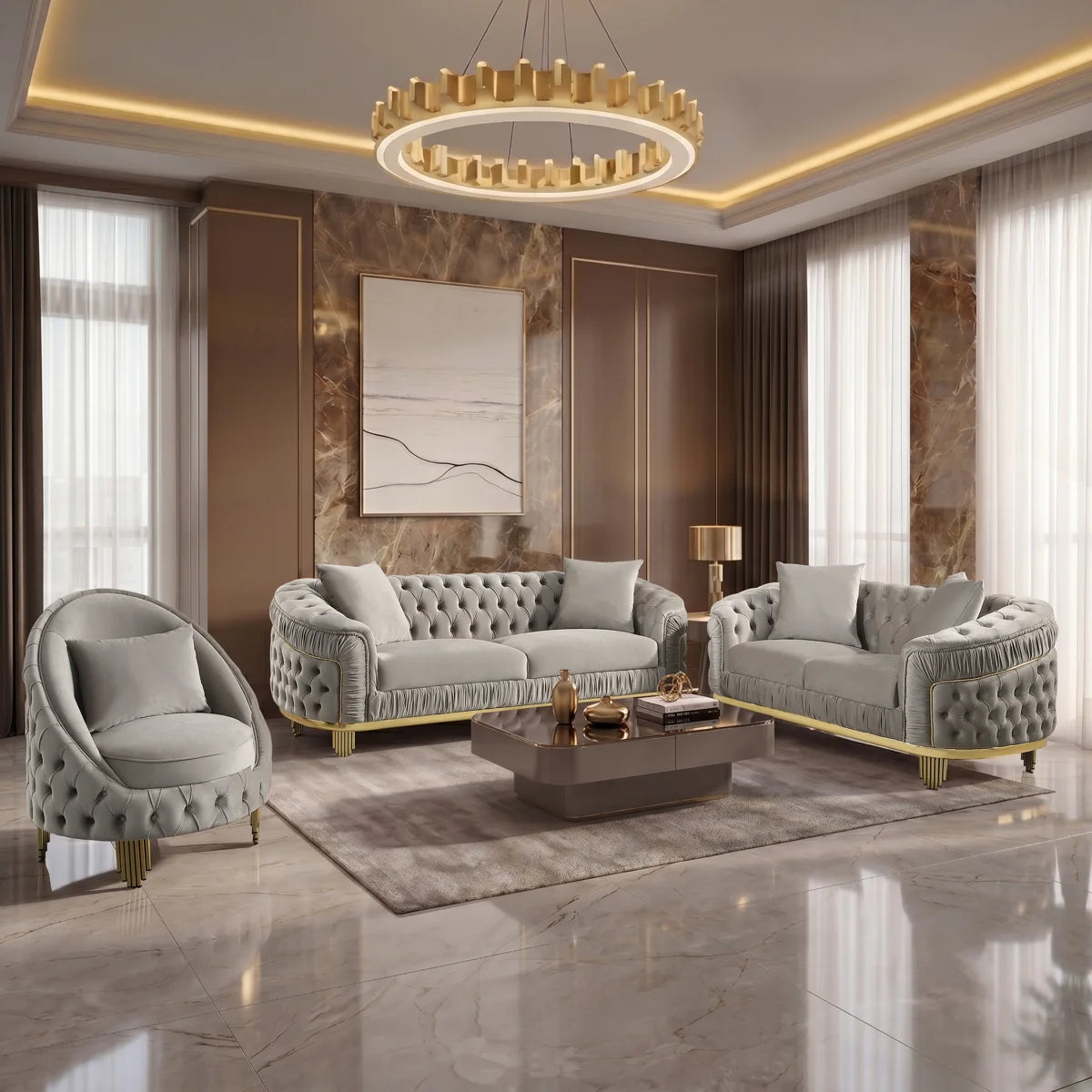 Valorie 3 - Piece Velvet Living Room Set