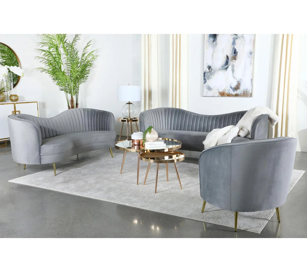 Westerham 2-Piece Channel Tufted Velvet Sofa and Loveseat Set