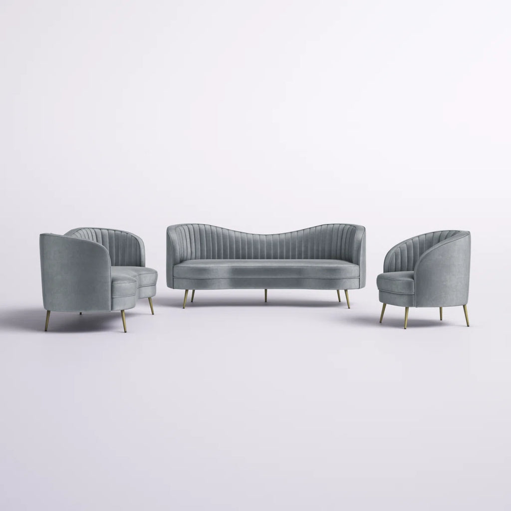 Westerham 2-Piece Channel Tufted Velvet Sofa and Loveseat Set